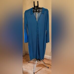 River Island Sheer Button Down Dress in Bright Blue with Silver Accents